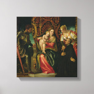 Lienzo Virgen y niño con un monje benedictino