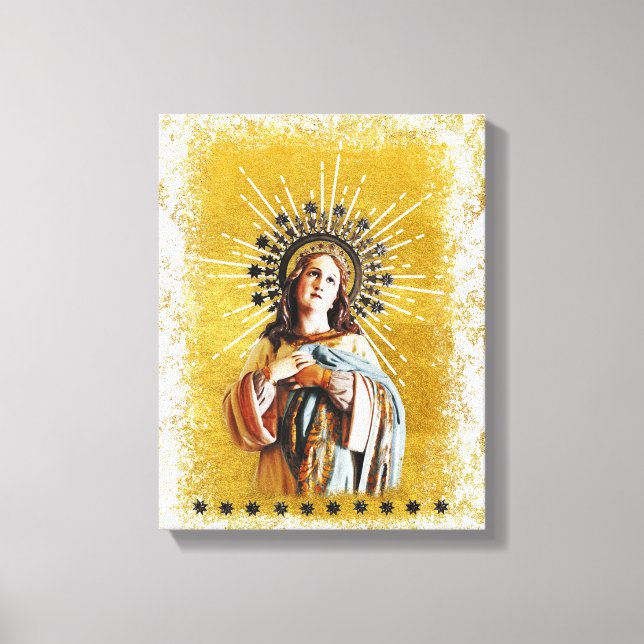 Lienzo Virgin Mary Gold y White Starry Halo (Anverso)