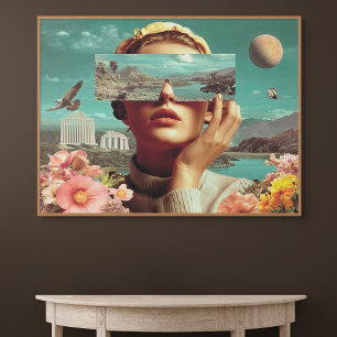 Lienzo Visión de paisaje surrealista, retrato femenino su