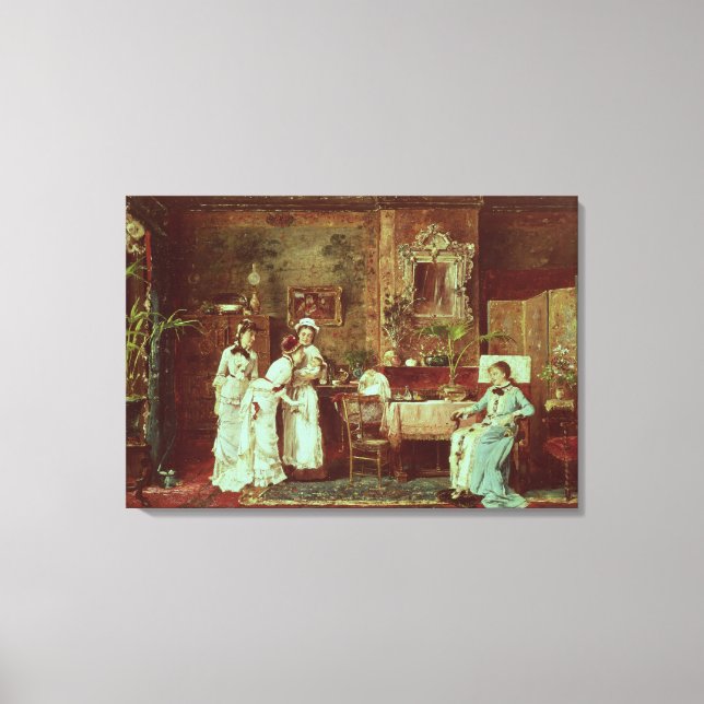 Lienzo Visita a una nueva madre, 1879 (aceite sobre lienz (Anverso)