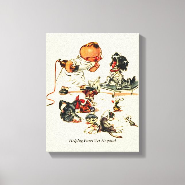 Lienzo Visita veterinaria de época al nombre personalizad (Anverso)