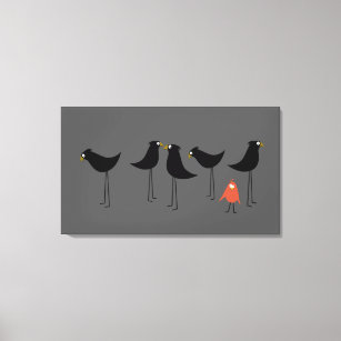 Lienzo Visitante de pájaro negro, fondo gris