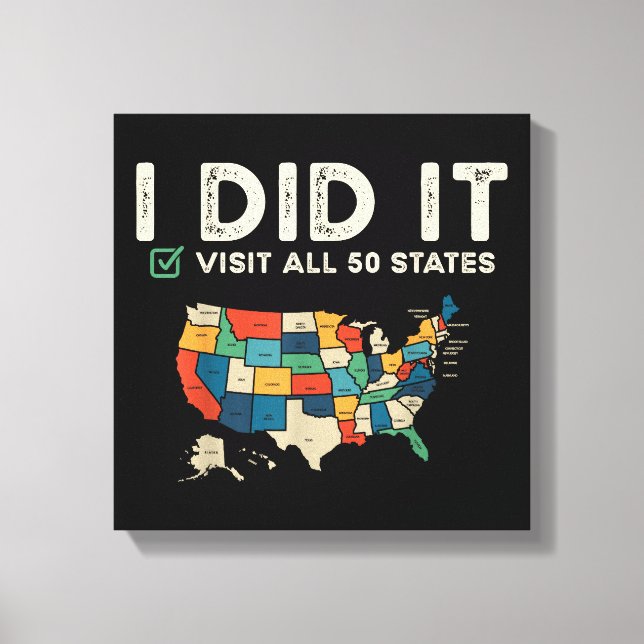 Lienzo Visitó los 50 estados de EE. UU. - Mapa de viaje d (Anverso)