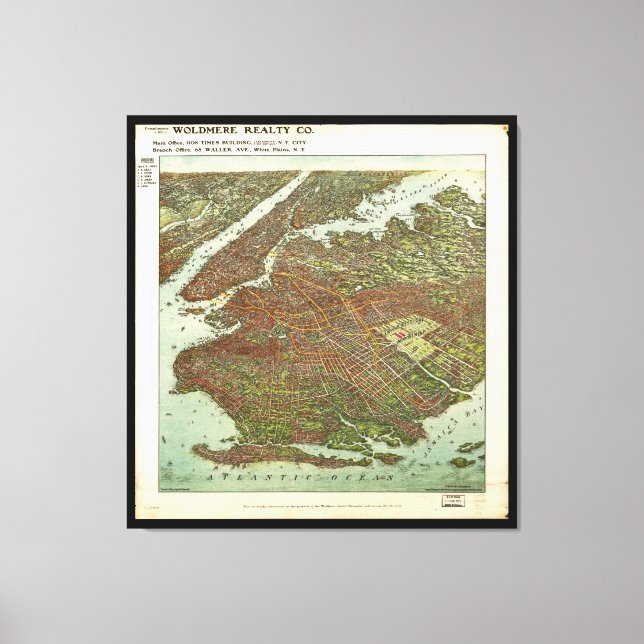 Lienzo Vista aérea de Brooklyn, Nueva York (1908) (Anverso)