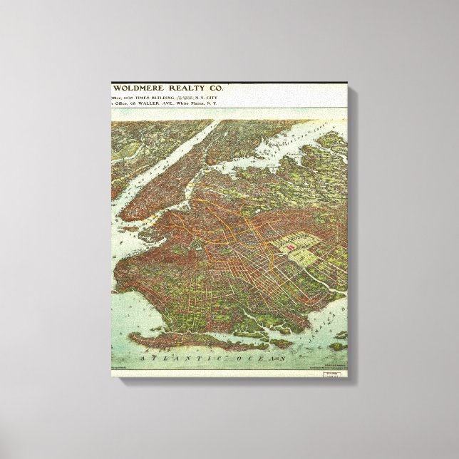 Lienzo Vista aérea de Brooklyn, Nueva York (1908) (Anverso)