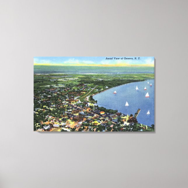 Lienzo Vista aérea de la ciudad, veleros en el lago (Anverso)