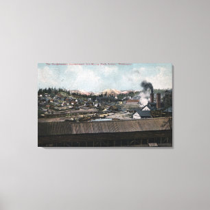 Lienzo Vista aérea de la sierra y ciudad minera