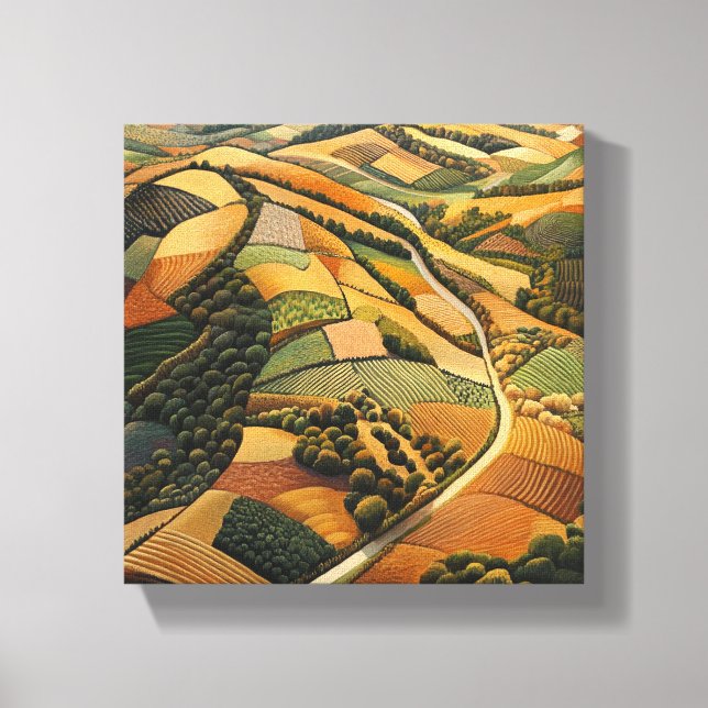 Lienzo Vista aérea de las tierras de cultivo otoñales (Anverso)