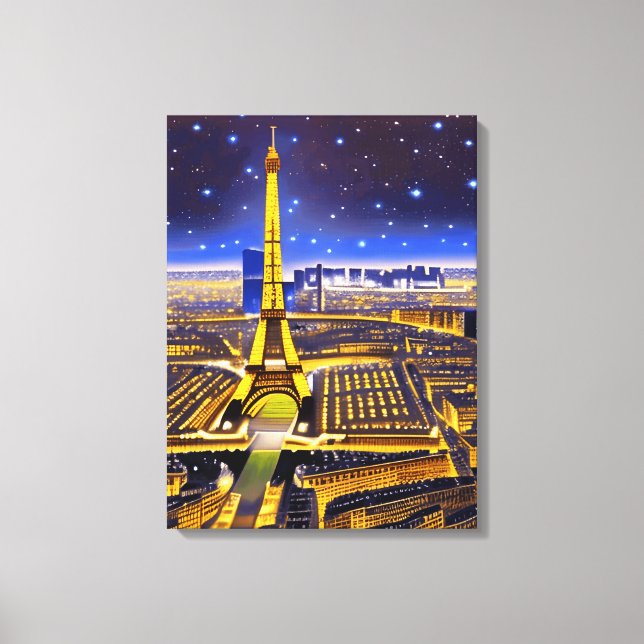 Lienzo Vista aérea de París bajo las estrellas (Anverso)