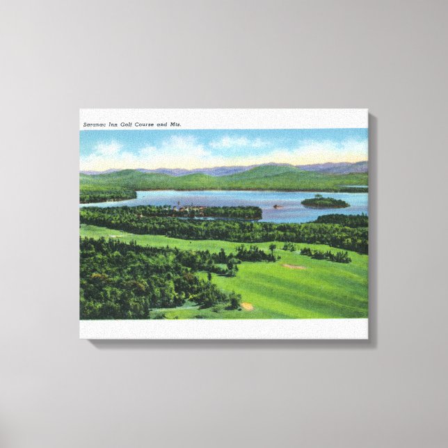 Lienzo Vista aérea del campo de golf Saranac Inn (Anverso)