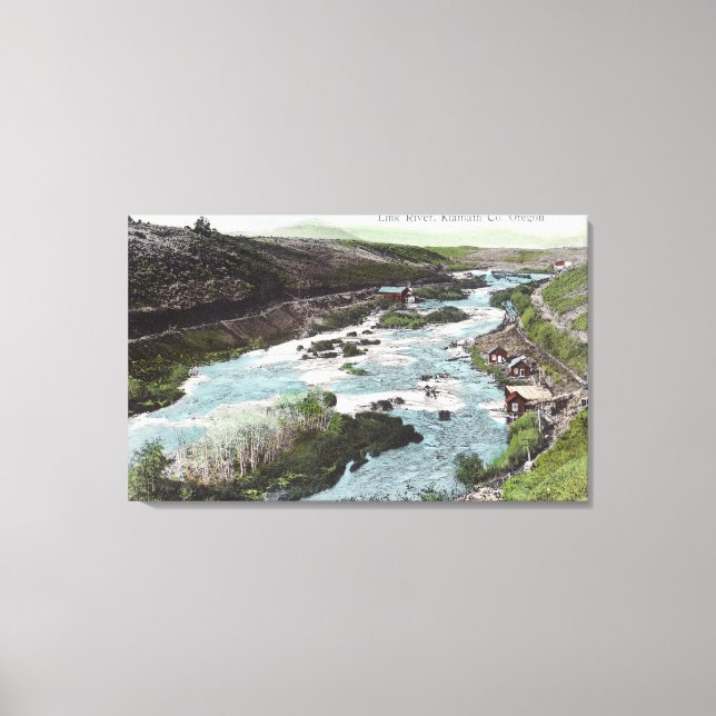 Lienzo Vista aérea del condado de Link RiverKlamath, OR (Anverso)