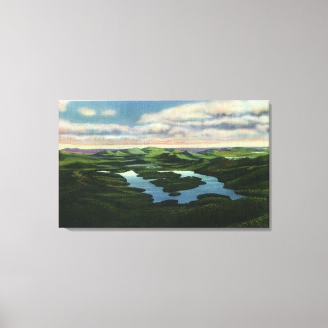 Lienzo Vista aérea del lago Placid (Anverso)