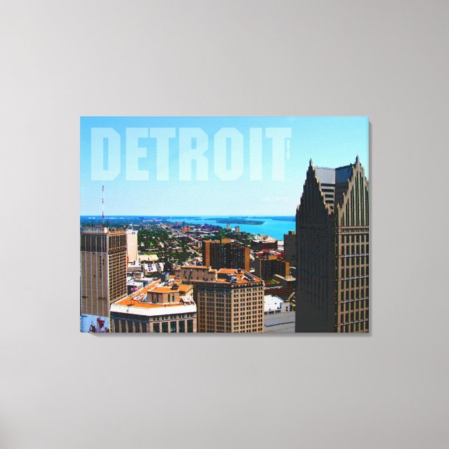 Lienzo Vista aérea del río de Detroit City Skyline (Anverso)