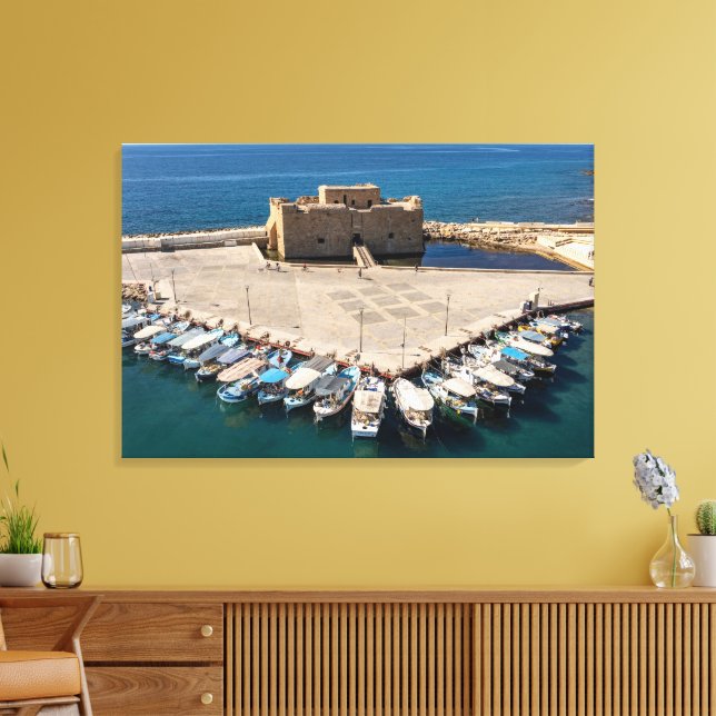 Lienzo Vista de drones del castillo de Paphos y el puerto (Insitu (Sala de estar))