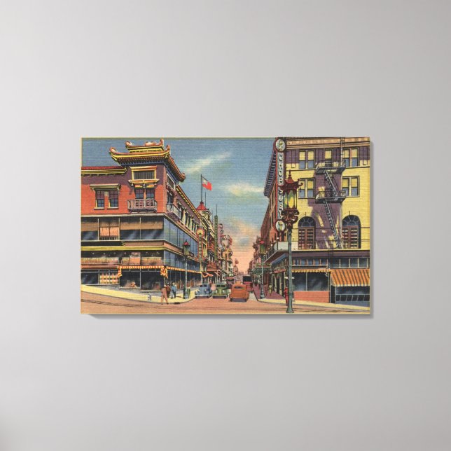 Lienzo Vista de la avenida Grant, Chinatown (Anverso)