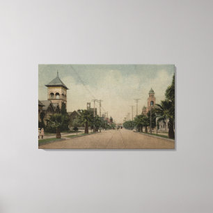 Lienzo Vista de la calle de Cajon con cuatro iglesias