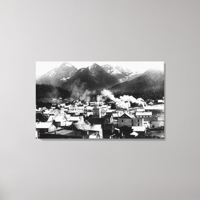 Lienzo Vista de la ciudad de Sitka, Alaska con Pirámide (Anverso)