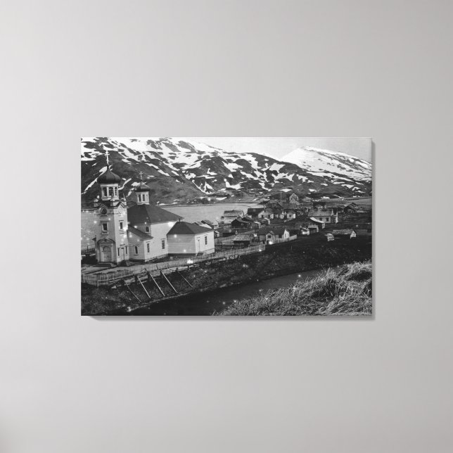 Lienzo Vista de la ciudad de Unalaska, Fotografía de Alas (Anverso)