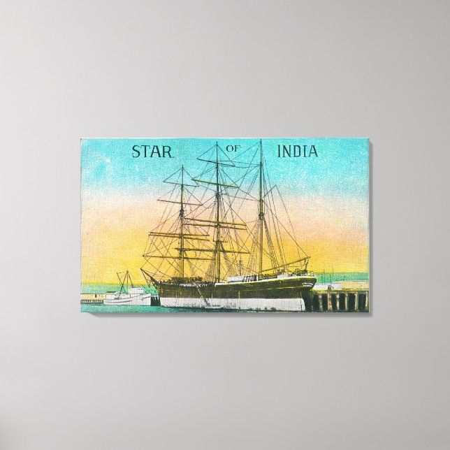 Lienzo Vista de la estrella de barco atracado en India (Anverso)