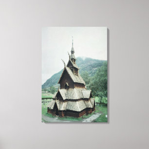 Lienzo Vista de la iglesia de la cueva de Borgund, c.1150