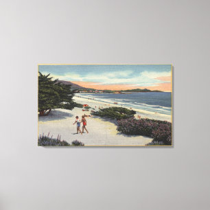 Lienzo Vista de la playa, el caminar de los Sunbathers