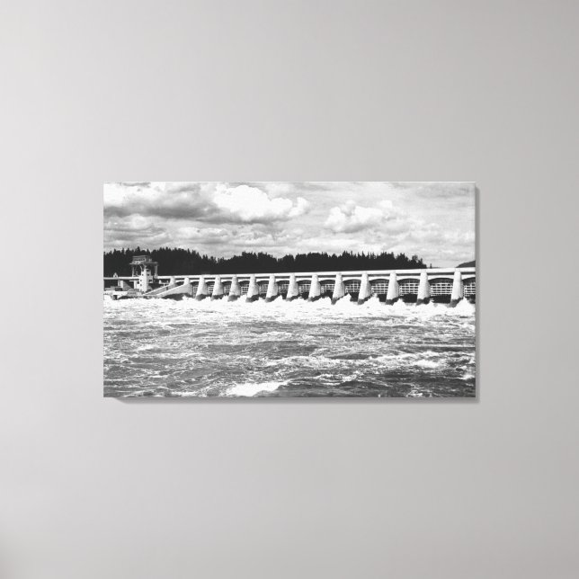 Lienzo Vista de la represa de Bonneville de la principal  (Anverso)