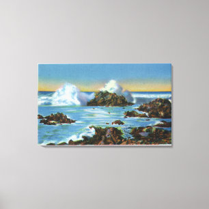Lienzo Vista de la resaca a lo largo de la roca