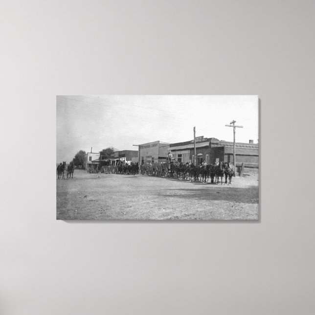 Lienzo Vista de los equipos de vagones de caballos en la  (Anverso)