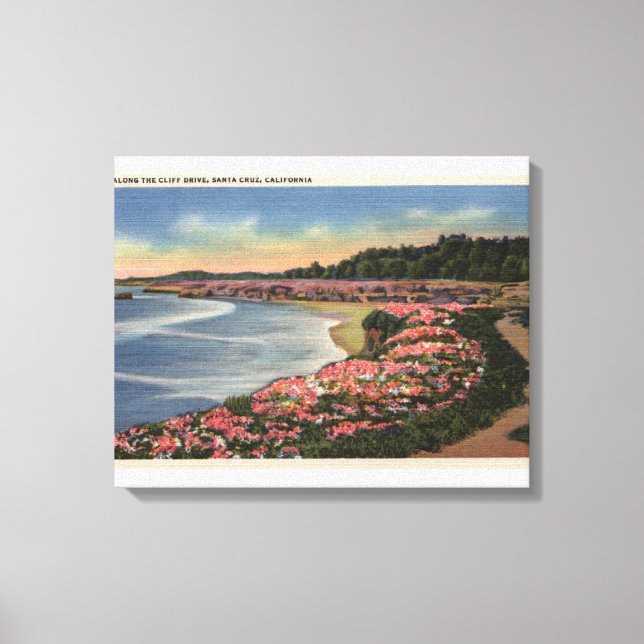 Lienzo Vista de los océanos, playas y flores por acantila (Anverso)