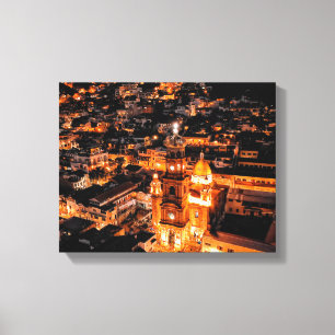 Lienzo vista de pájaro sobre ciudad iluminada