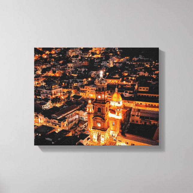 Lienzo vista de pájaro sobre ciudad iluminada (Anverso)