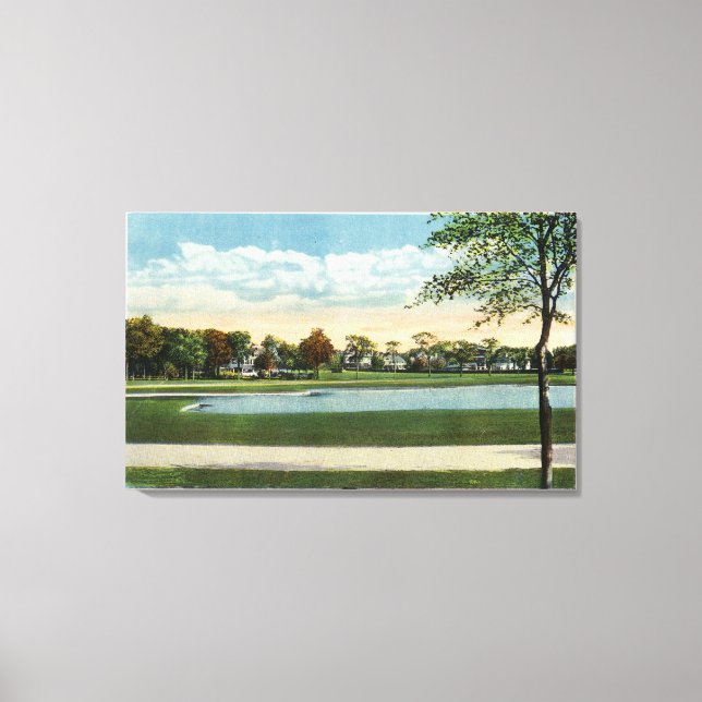 Lienzo Vista de parque costero del lago espejo (Anverso)