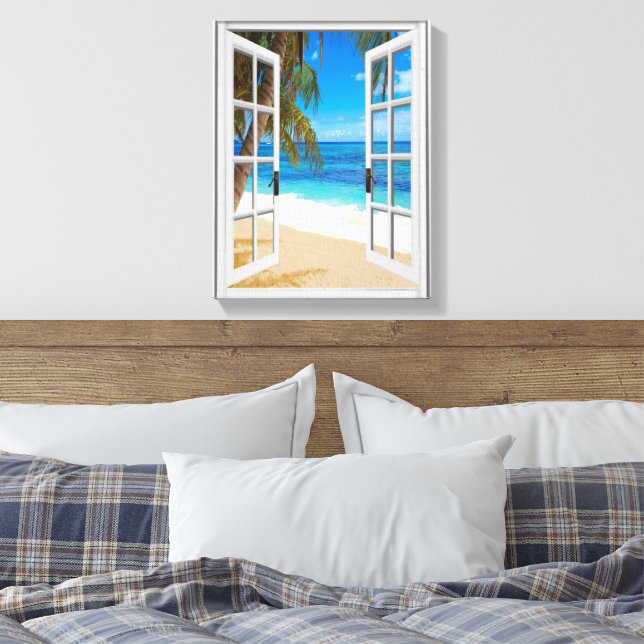 Lienzo Vista de playa de océano en ventana falsa (Insitu(Dormitorio))