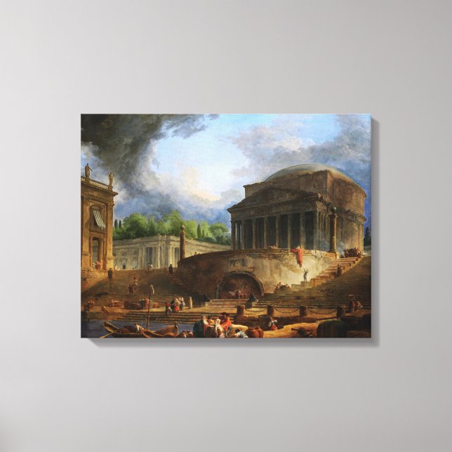 Lienzo Vista de Ripetta por Hubert Robert (Anverso)