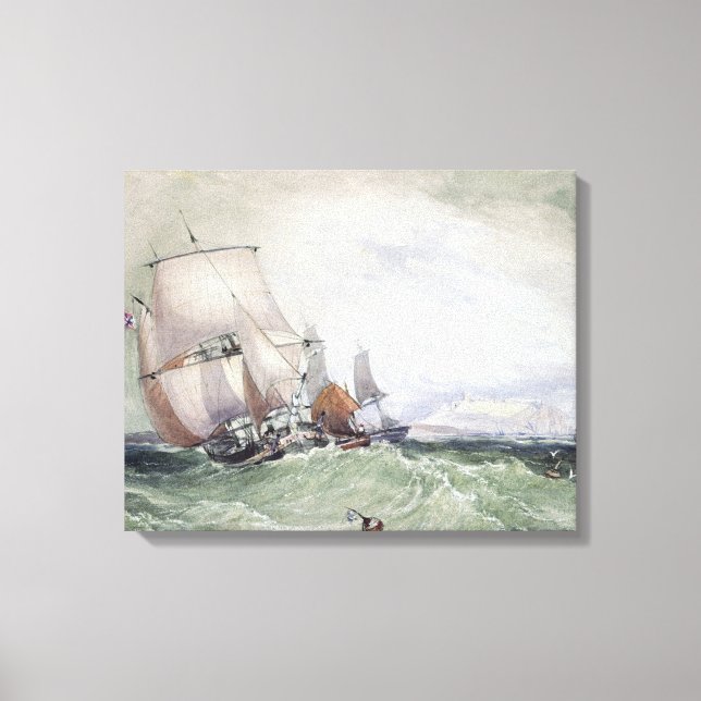 Lienzo Vista de Scarborough, con un Collier Brig (Anverso)