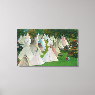 Lienzo Vista de un pueblo y de un Pendleton indios