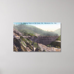 Lienzo Vista de un tren de tala sobre el puente Elk Creek