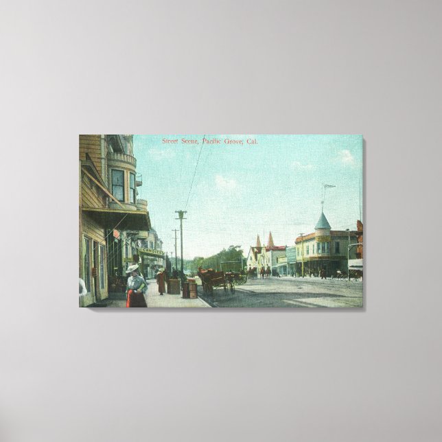 Lienzo Vista de una escena callejera en Pacific Grove, CA (Anverso)
