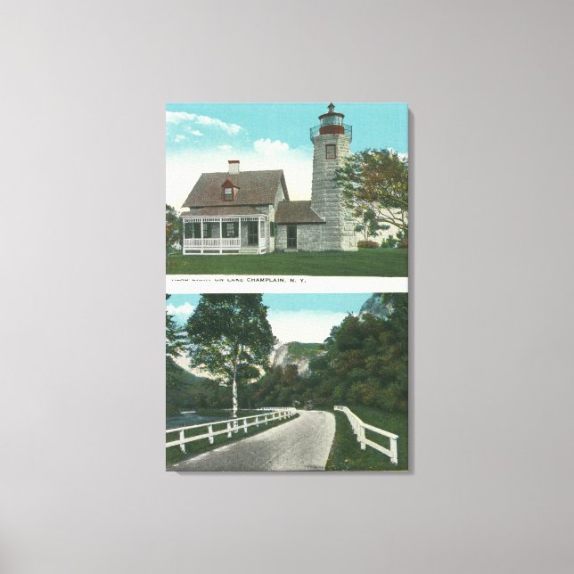 Lienzo Vista del faro del lago Champlain (Anverso)