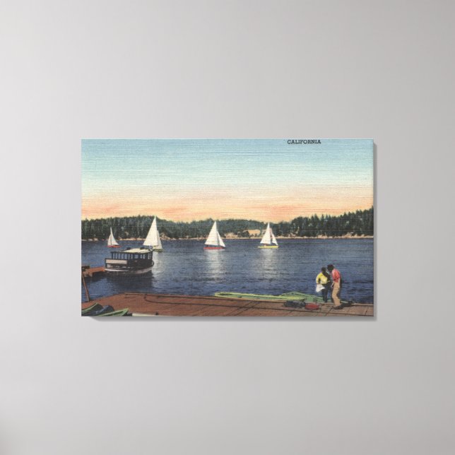 Lienzo Vista del muelle, el lago y los veleros (Anverso)