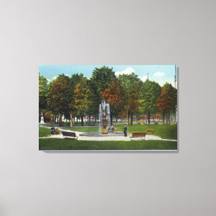 Lienzo Vista del parque y de la fuente de la ciudad