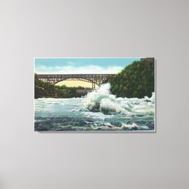 Lienzo Vista del puente de Whirlpool Rapids y el remolino (Anverso)