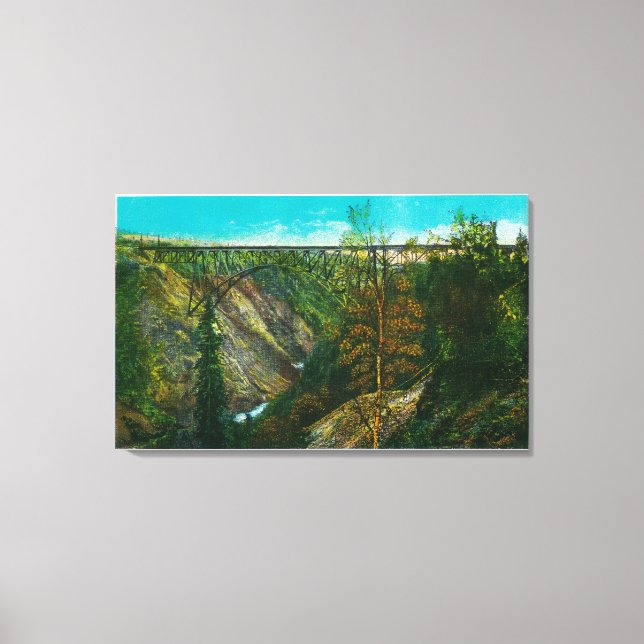 Lienzo Vista del puente del huracán Gulch, Alaska (Anverso)