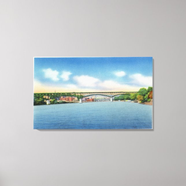 Lienzo Vista del río Kennebec del puente peatonal de Augu (Anverso)