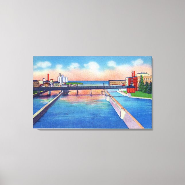 Lienzo Vista del río Oswego de las esclusas del canal y e (Anverso)