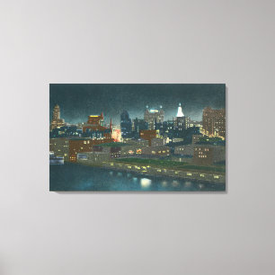Lienzo Vista del Skyline de Buffalo de noche