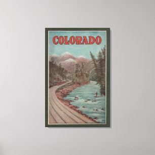 Lienzo Vista del tren junto al río - Afiche de viaje