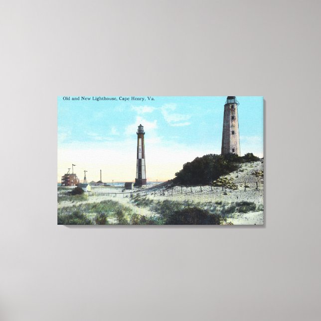 Lienzo Vista del viejo y nuevo faroCabo Henry, VA (Anverso)