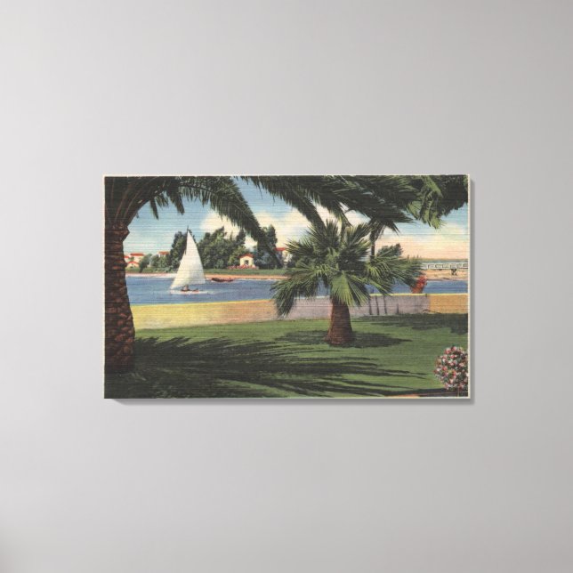 Lienzo Vista desde la isla de Collins, barco de vela en e (Anverso)