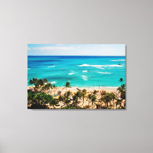 Lienzo Vista elevada de la escena de la playa de Waikiki,